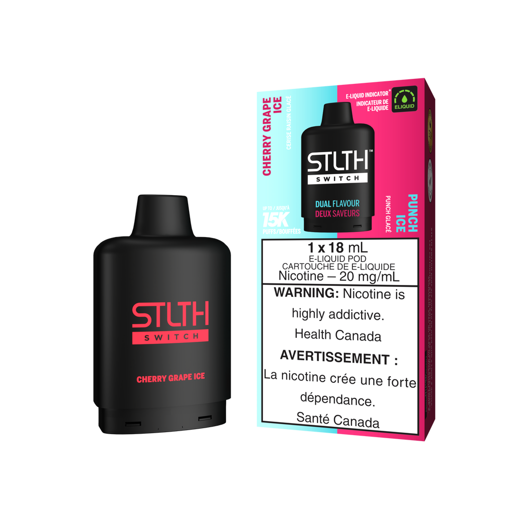 Stlth Loop Switch Pods Cherry Grape Ice and Punch Ice, bold and sweet flavors with menthol.